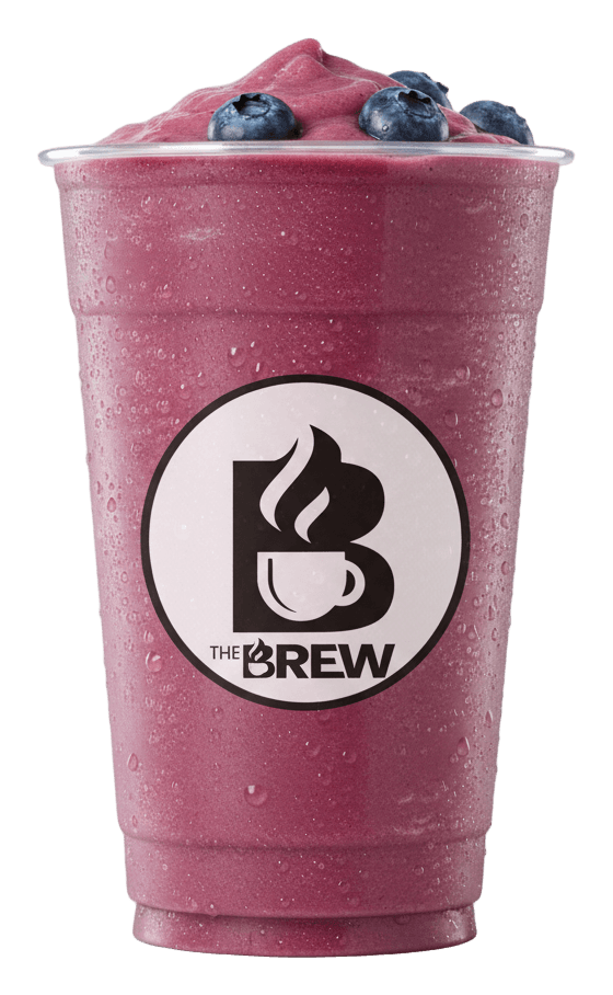Berry Blast smoothie with The Brew logo