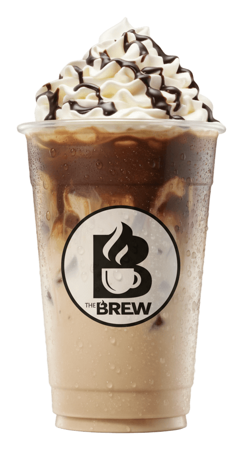 Iced Mocha with The Brew logo